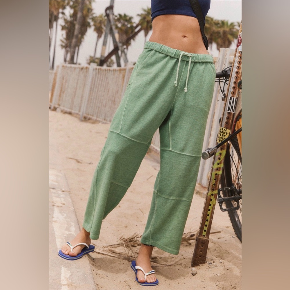 Free People Light Green Cropped Wide-Leg Sweatpants